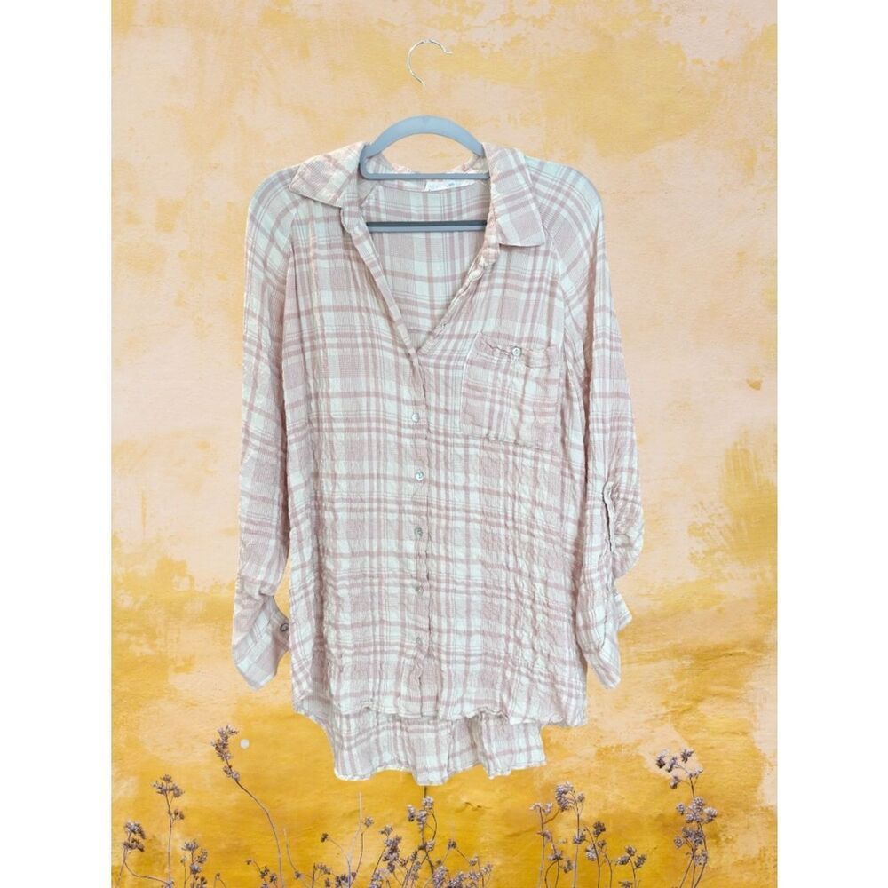 Jane + Delancey Crinkle Gauze Button Down Shirt Tunic Relaxed Fit Top Med - Picture 11 of 11
